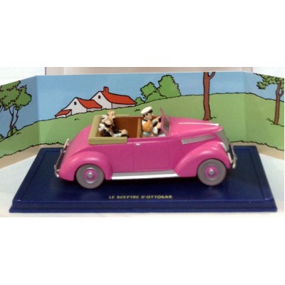 Voiture Moulinsart Tintin - Ford V8 Cabriolet rose (Coll. Atlas)